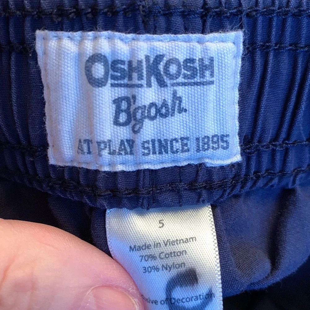 OshKosh B’Gosh boy’s 5 cargo shorts elastic waist navy blue cotton poplin EUC